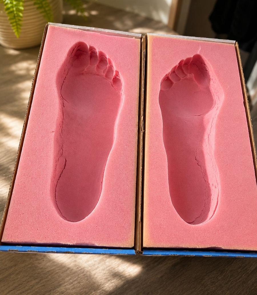 Foam impressions of both feet taken by the podiatrist